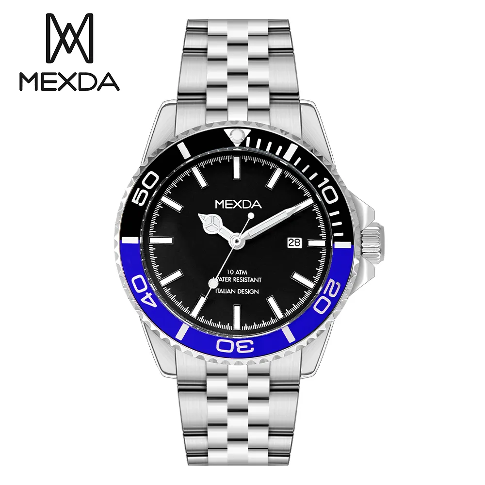 Mexda Mode Charme Luxuriöse leuchtende Quarz-Uhr Sport Freizeit-Edelstahl-Rotations-Schlitz Herren Tauchuhr