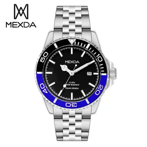 Mexda - Relógio de quartzo luminoso luxuoso com moldura rotativa para mergulhador masculino, relógio esportivo casual de aço inoxidável com pingente da moda