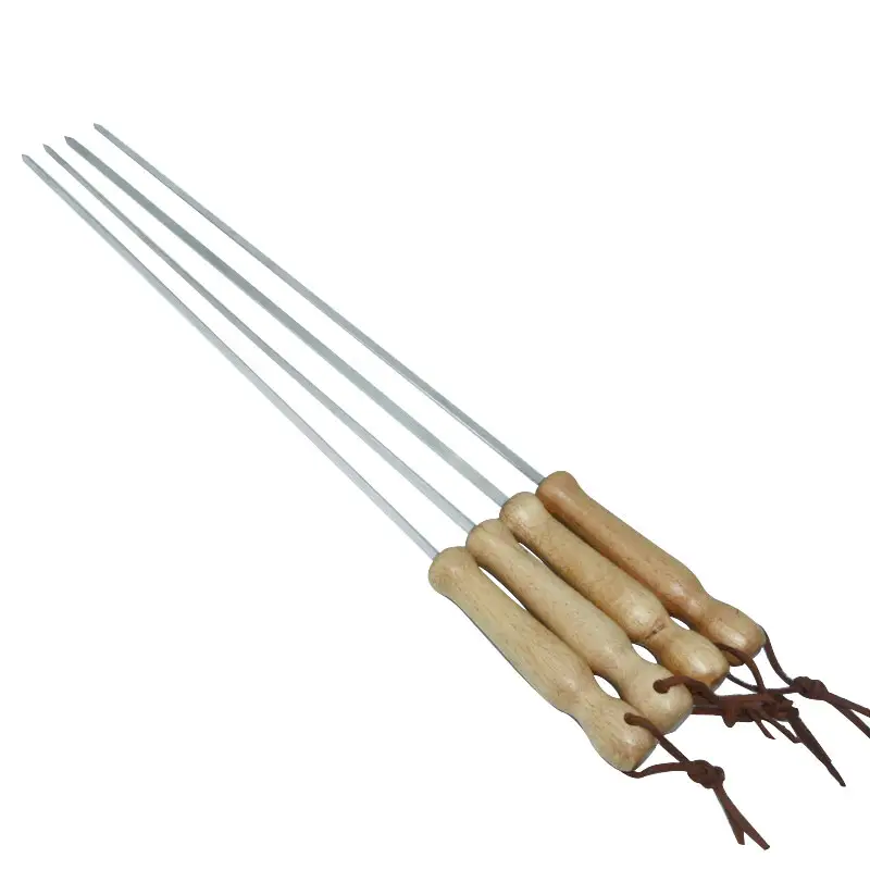 Hot Sales 4 Stuks Bbq Gereedschap Set Rvs Bbq Spiesjes Met Houten Handvat