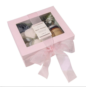 Window gift <b>box</b> paper gift <b>box</b> with clear window gift <b>box</b> with ribbon bow rectangular favor <b>box</b> gift hamper <b>box</b> - Product Image 1