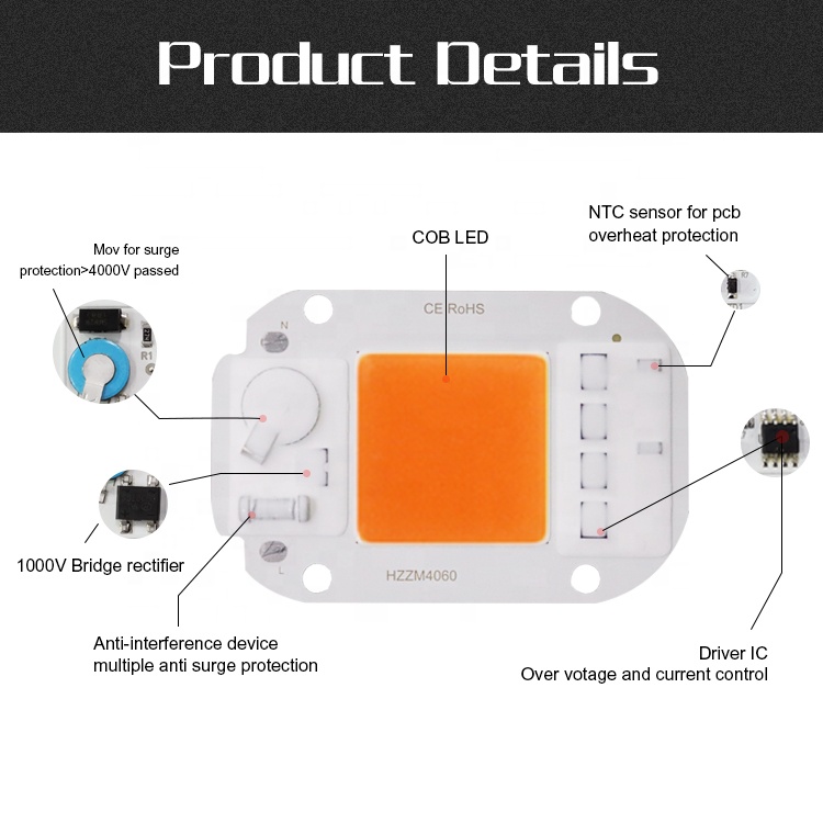 220v 50w Led Cob Chip 60 Hz For Hydroponic Flowers Greenhouse