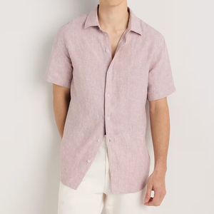 Custom <strong>Linen</strong> <strong>Men's</strong> Casual Summer <strong>Shirts</strong> Short Sleeves Eco-Friendly Breathable Anti-wrinkle Mandarin Turn-down Collar Single OEM - Product Image 2