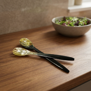 Ensemble d'ustensiles de table en corne polie à la main de haute qualité, cuillère à salade vintage à long manche, vaisselle de fête, BS International, fabriqué en Inde - Product Image 1