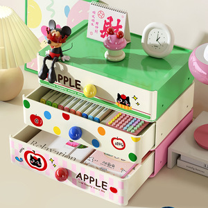 Apple <b>Drawer</b> <b>Storage</b> Box Stackable Cartoon Office Organizer Desktop Organizer for Dorm Desk Workspace - Product Image 3