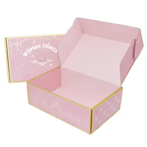 Impresión de fábrica Cajas de envío de cartón Embalaje cosmético Cajas de correo de lámina dorada con logotipo personalizado