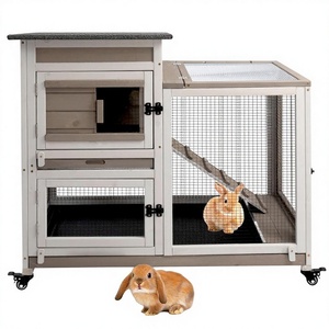 Gaiola para Coelhos Interna/Externa de 2 Andares com Estrutura de Madeira, 4 Rodas de Metal, Painéis à Prova de UV, 2 Bandejas Mais Profundas, Acesso Superior à Prova de Vazamentos - Product Image 1