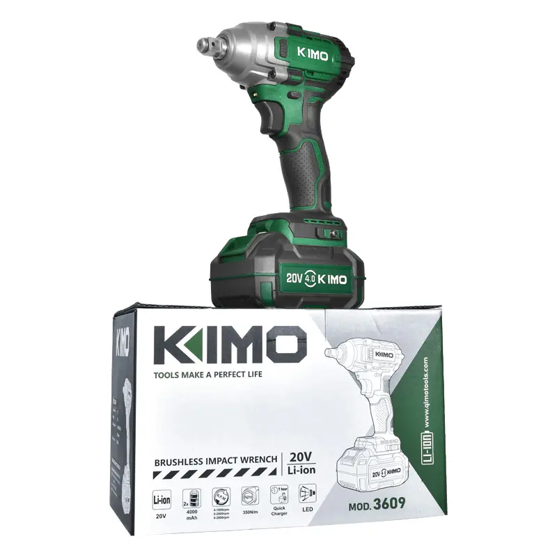 Özelleştirilmiş KIMO 20V lityum pil saf bakır fırçasız motor 1/2, 3/4 darbe anahtarı, taşınabilir akülü darbe anahtarı
