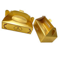 Emballage de luxe haut de gamme, effet de gaufrage à l'or, boîte à pâtisserie, boîte cadeau premium, emballage en carton doré pour pâtisserie avec poignée