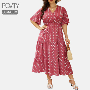 POVTY personalizado Floral impreso verano Casual alta <span class=keywords><strong>moda</strong></span> más tamaño gasa manga corta abrigo cuello en V Maxi vestido para <span class=keywords><strong>mujer</strong></span> - Product Image 1