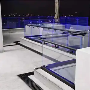 Villa otel balkon için yüksek kaliteli temperli çerçevesiz alüminyum alaşım u-oluk cam korkuluk tabanı