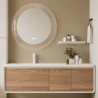 Meuble de salle de bain en contreplaqué de haute qualité, style moderne, avec vasque intégrée et miroir LED, éclairage de meuble de salle de bain