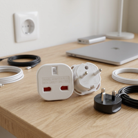 Adaptateur de voyage UK vers Schuko européen 3 broches avec obturateur de sécurité pour la charge, neuf, sortie AC, certifié CE et UKCA