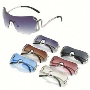 Lunettes de soleil Y2K sans monture à verres uniques UV400 dégradés, style punk, avec logo personnalisé, pour hommes et femmes, monture serpent, pour femmes - Product Image 1