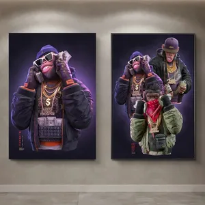 עשיר היפ הופ קופים אמנות בד ציור גורילה אמנות כרזות הדפסת מגניב חיות קיר אמנות תמונות עבור בית ילד חדר תפאורה קיר