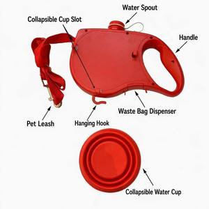 Portable 3-in-1 Multifunctional <b>Dog</b> <b>Leash</b> with Built-in Water Bottle & Waste Bag Dispenser, 124cm Nylon, Collapsible Bowl - Product Image 2
