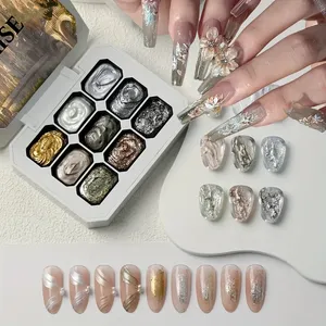 Set de 9 Esmaltes de Uñas en Gel/Polvo Sólido – Gel para Uñas, Esmalte de Uñas con Brillo Metálico, Súper Brillante, Reflectante, Spa - Product Image 2