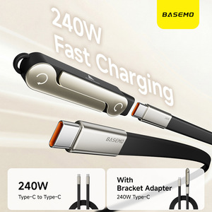 240W 2 in 1 Black Orange Fast Charging Foldable Bracket Data Cable Type C to Type C Data Wire With Phone Tablet Stand Support - Product Image 2
