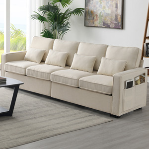 4-<span class=keywords><strong>Seater</strong></span> cabrio Modern keten kumaş kanepe yatak takımı kol dayama cepler 4 yastıklar Minimalist tarzı oturma odası daire otel - Product Image 1