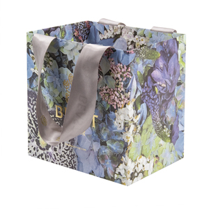 Sac en papier d'art violet avec poignée en ruban, impression dorée de luxe, logo personnalisé, merci - Product Image 1