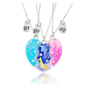 G1569 Friendship Necklace Jewelry Magnetic Bestfriends Colorful Enamel Heart Pendant Bff Best Friends Necklaces For 3