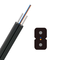 Câble de branchement FTTH autoportant à 2 fibres avec élément de renforcement en acier, câble à fibre optique plat pour installation aérienne