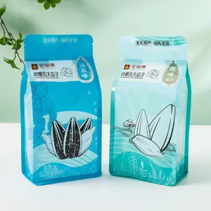 Personalizado impresso reutilizável Food Grade Porca Snacks Ziplock Flat Bottom Pouch Dried Sunflower Seed Packaging Bag