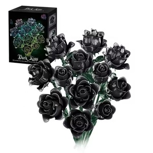 New 12PC Đen Rose Nhà Máy Bó Hoa Mô Phỏng Hoa Hồng Hoa Trang Trí Cho Nhà Tối Nụ Hôn Màu Đen Tăng Xây Dựng Khối Bộ 11009 - Product Image 1