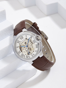 นาฬิกาธุรกิจสุดหรู ดีไซน์ทันสมัย สายหนัง 22 มม. ตัวเรือนโลหะผสม หน้าปัดโปร่งใส พร้อมฟังก์ชั่นกลไก - Product Image 2