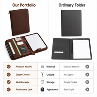 Portafolio de Cuero A4 con Cierre y Asa, con Calculadora, Bolsa para Documentos de PU Encerado Premium, Organizador de Negocios, con Logotipo Personalizado