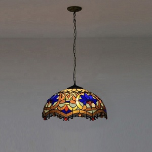 LongHuiJing Tiffany Style Baroque Hanging Lamp Stained Glass 16Inch Handcrafted Lampshade Pendant - Product Image 3