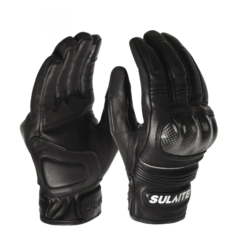 SULAITE guanti moto moto guanti Motocross fibra di carbonio Guantes De Piel Motocicleta Anti-caduta per gli uomini pelle nera