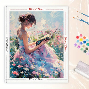 Kit de Pintura por Números de Arte Impresionista para Adultos - DIY Mujer Leyendo en Campo de Flores 16x20 Pulgadas Lienzo Ecológico sin Marco - Product Image 2