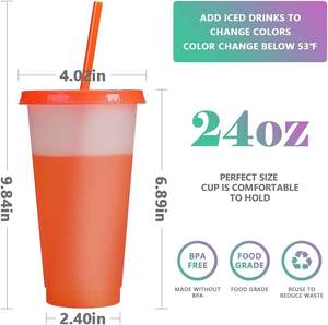 Vaso de Plástico PP de 24oz que Cambia de Color, Activado por Frío, Transparente, de Pared Simple, con Pajita, para Agua y Jugos - Product Image 2