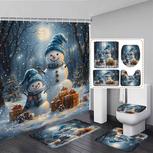 Màu Đỏ Giáng Sinh Vòi Hoa Sen Rèm Set Vui Santa Claus Màu Xanh Lá Cây Thông Chi Nhánh Xmas Bóng Nhà Phòng Tắm Trang Trí Nội Thất Tắm Thảm Nhà Vệ Sinh Nắp Bìa - Product Image 5