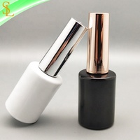 Flacons en verre vides pour vernis à ongles gel UV noir et blanc brillant 10 ml avec bouchons argentés/dorés, impression sérigraphique, pinceaux pour gel souple