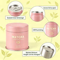 Boîte en Fer Blanc Ronde Vide Scellable de 50g en Stock pour Matcha avec Couvercle Vissé Hermétique, Emballage Poudre de Qualité Alimentaire, Logo Personnalisé Imprimé