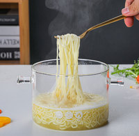 Marmite à soupe et nouilles moderne en verre borosilicate transparent à double anse, écologique, épaisseur 3,5 mm, compatible lave-vaisselle et gaz
