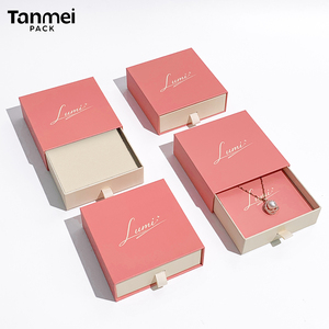 Custom Logo Printed Pink Jewelry Packaging <b>Box</b> Slide Drawer Paper <b>Gift</b> <b>Box</b> for <b>Earring</b> Necklace Ring Bracelet - Product Image 1