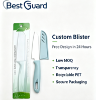 Emballage personnalisé en blister transparent, recyclable, en plastique PET, pour couteau à fruits de cuisine, boîte de présentation suspendue