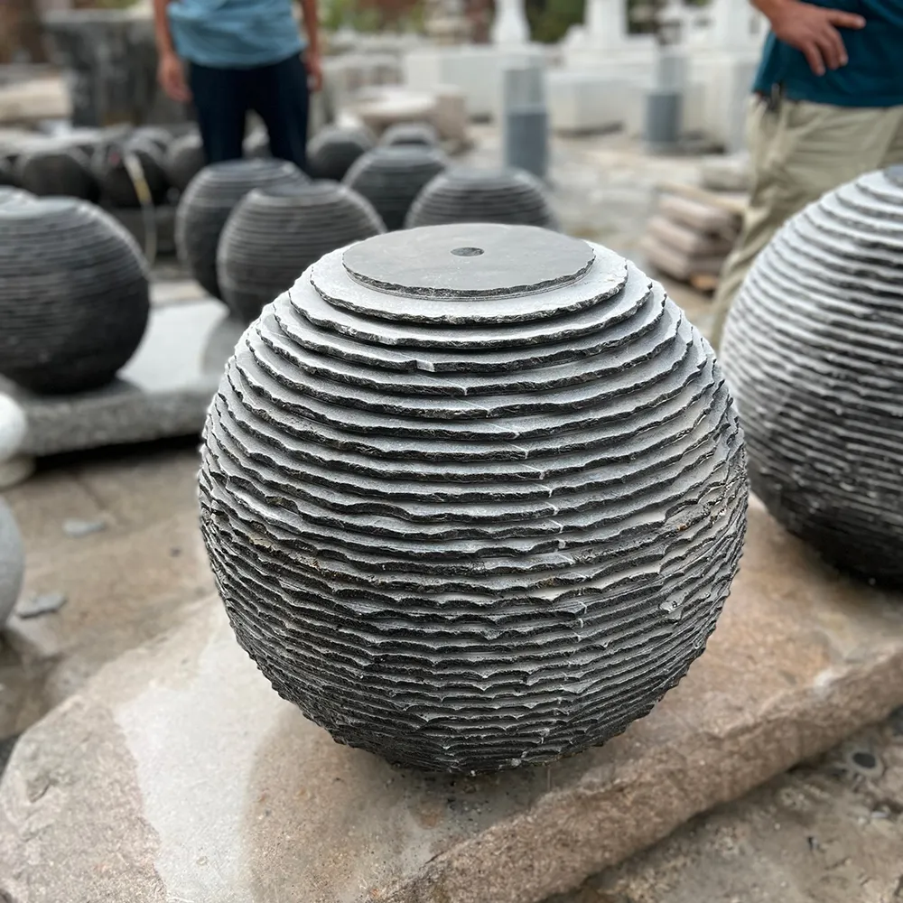 Bola de esfera de granito piedra jardín paisaje fuente de agua Bola con arboledas