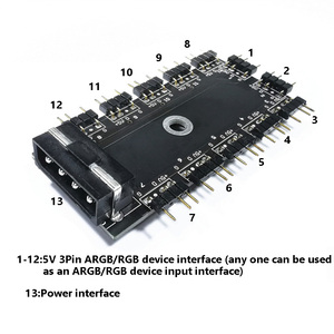 <span class=keywords><strong>Hub</strong></span> ARGB 12 ports avec contrôle centralisé de synchronisation de carte mère pour bandes LED 5V 3 broches et ventilateurs PWM via une alimentation <span class=keywords><strong>Molex</strong></span> 4 broches - Product Image 2