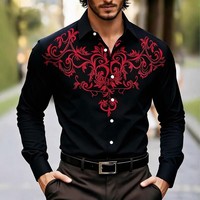 Chemise à manches longues pour homme, motif baroque, col boutonné, chemise décontractée