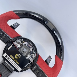 CCExcellent Volant en fibre de carbone personnalisé, design sportif de luxe avec LED en cuir perforé et point rouge pour <span class=keywords><strong>Camaro</strong></span> SS - Product Image 2