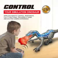 CQZNRC Dinosaurio Velociraptor de Control Remoto 2.4G con Spray de Agua, Luz LED y Sonido de Rugido - Dinosaurio RC Interactivo para Niños