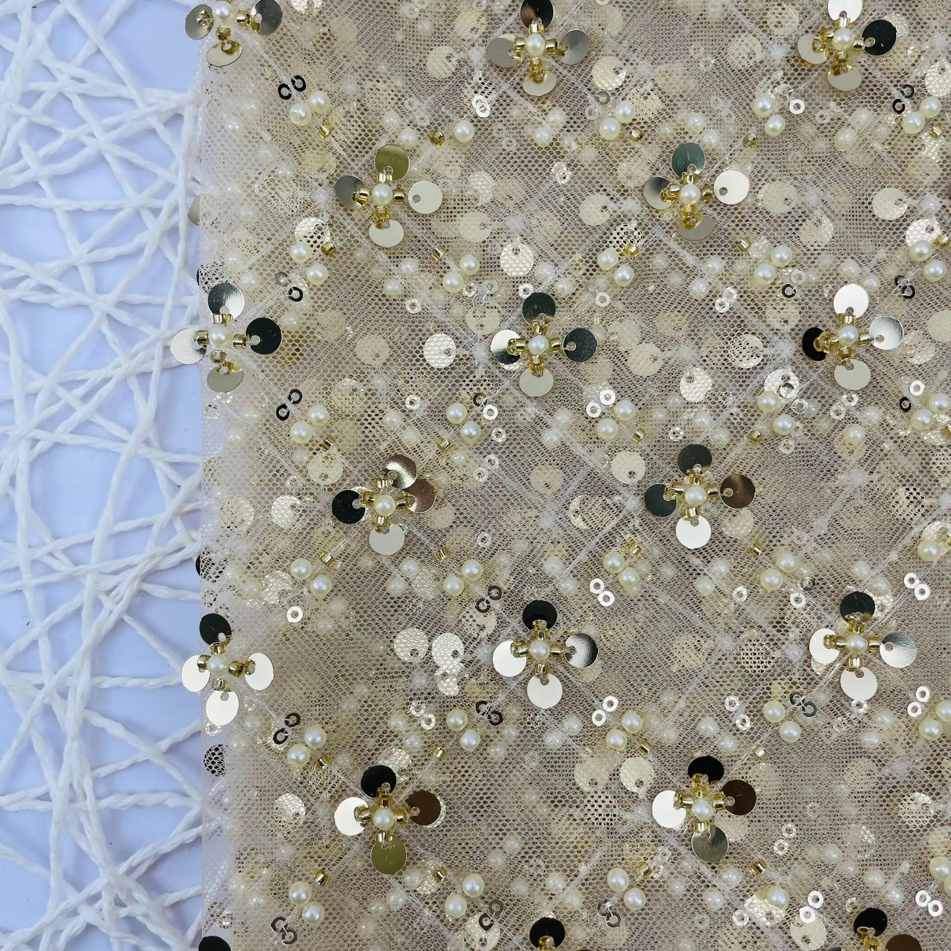 sequin mesh fabric 100% polyester sequin net fabric sequins french lace fabric for Luggage women clothing dress