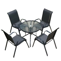 Ensemble de table et 4 chaises modernes, durables et portables, avec structure en métal noir, tissu Teslin, empilables, pour extérieur, camping, salle à manger, jardin, KD