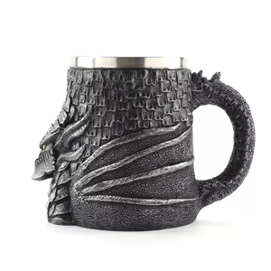Özelleştirme paslanmaz çelik bira kupası 3D reçine ejderha heykel kolu içme fincan Viking şık kahve kupa Drinkware - Product Image 4