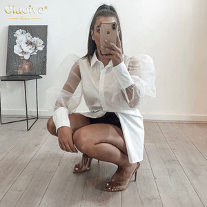 Clacive 2020 nueva llegada Ropa de Mujer Ropa de <span class=keywords><strong>Organza</strong></span> de malla de <span class=keywords><strong>manga</strong></span> larga bocanada camisas casuales para mujeres blusas - Product Image 3