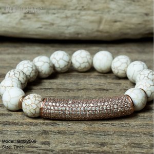 BM22504 Turquoise Howlite Bead <strong>Stacking</strong> <strong>Bracelet</strong> Pave CZ Bar <strong>Bracelet</strong> Rose Gold Plated Elastic Stackable <strong>Bracelet</strong> Set of 4 - Product Image 6
