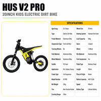 Moto électrique tout-terrain pour enfants MX Training HUS V2 Pro 2500W 48V, suspension intégrale, cadre en alliage d'aluminium, vitesse maximale de 40 km/h, moto pour jeunes